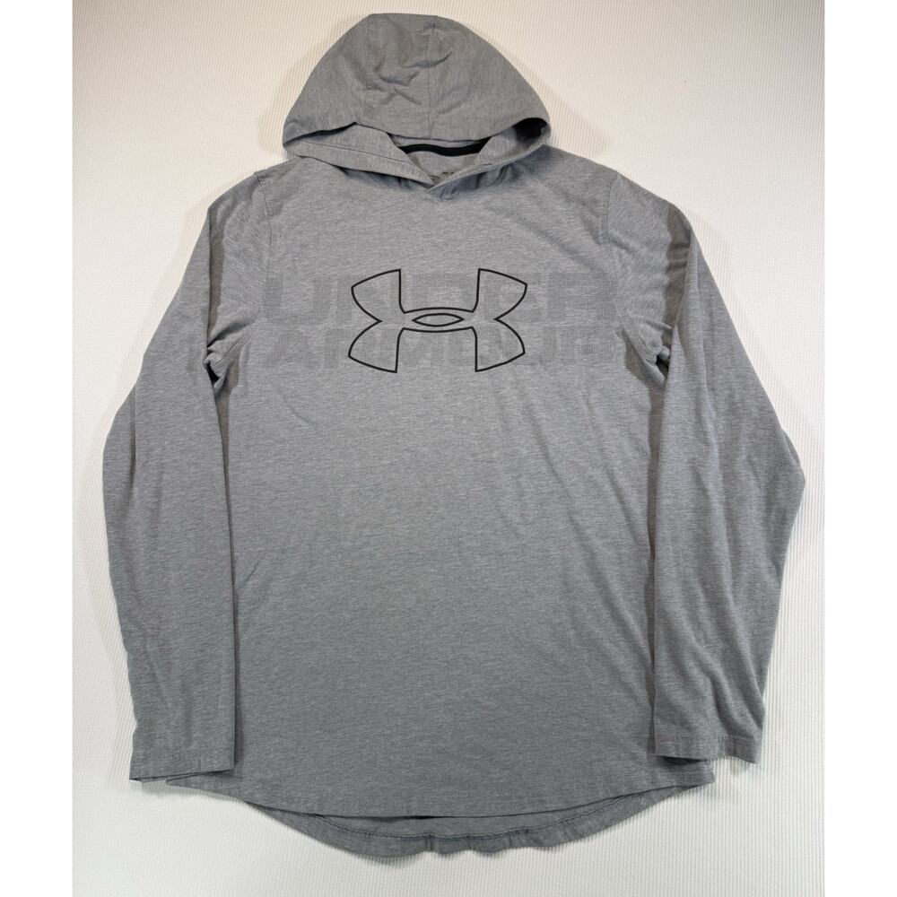 Under Armour Hoodie Shirt Medium Gray Big Logo Long Sleeve Hooded